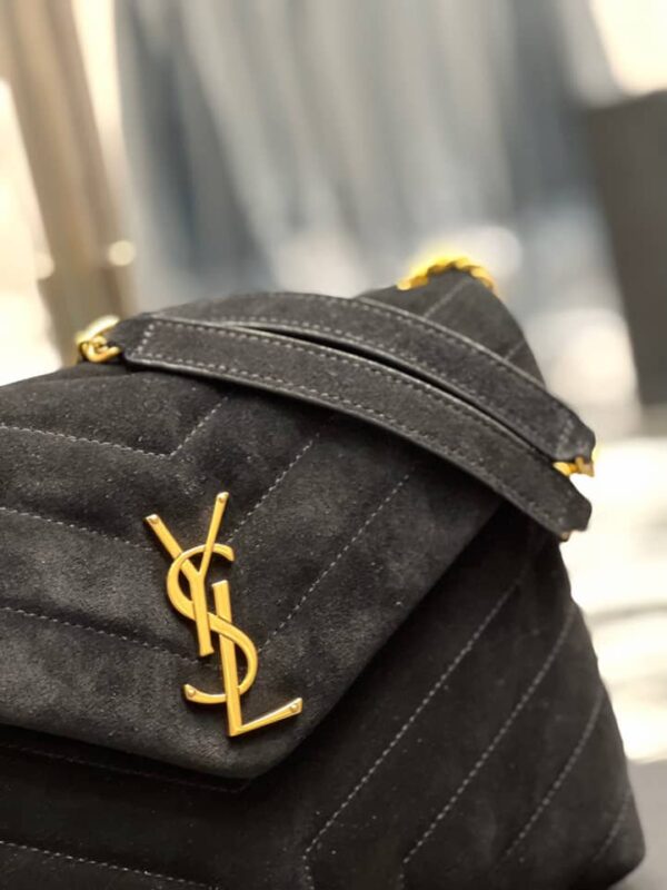 SAINT LAURENT LOULOU SMALL FLAP BAG SUEDE BLACK 25CM - Image 4