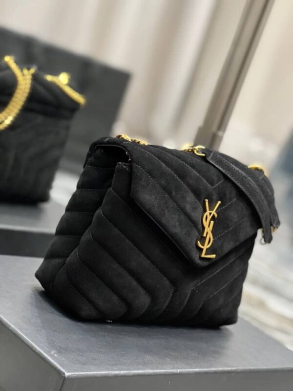 SAINT LAURENT LOULOU SMALL FLAP BAG SUEDE BLACK 25CM - Image 5