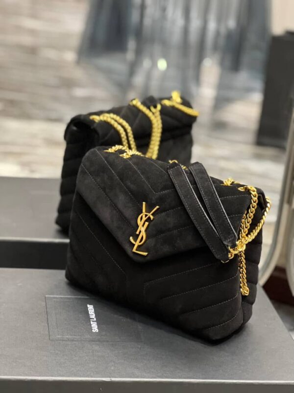 SAINT LAURENT LOULOU SMALL FLAP BAG SUEDE BLACK 25CM - Image 6