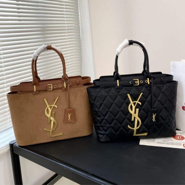 SAINT LAURENT TOTE BAG WITH GOLD TONE BUCKLE QUILTED BLACK 34CM - Image 2