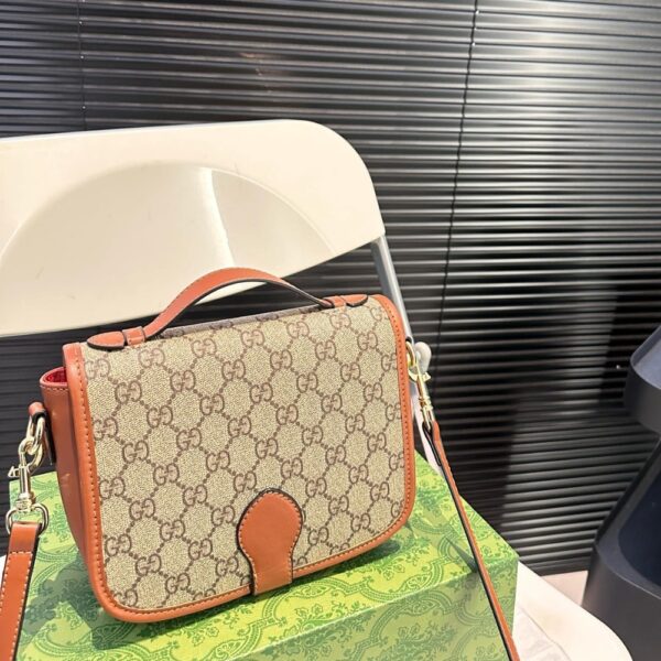 GUCCI GG EMBLEM MINI SHOULDER BAG BEIGE AND DARK BROWN 20CM ‎815211 FAD6L 9758 - Image 7