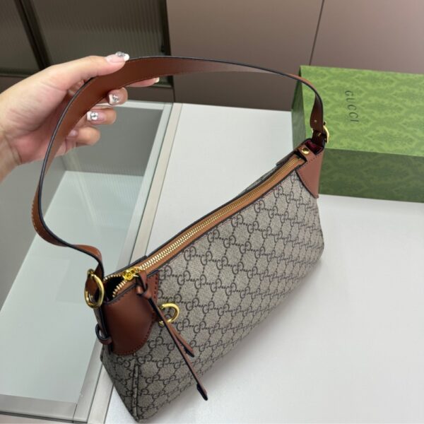 GUCCI GG EMBLEM SMALL SHOULDER BAG BEIGE AND DARK BROWN 30CM 815218 FAEAA 9762 - Image 2