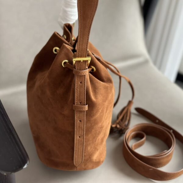 PRADA SMALL SUEDE BUCKET BAG IN BROWN 20CM - Image 5
