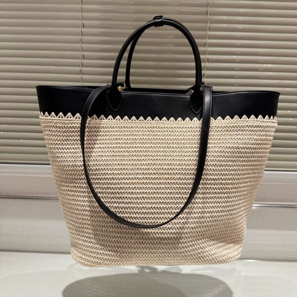 PRADA CROCHET AND LEATHER TOTE BAG TAN AND BLACK 33CM 1BG499 2M2Q F0I55 V GOO - Image 2