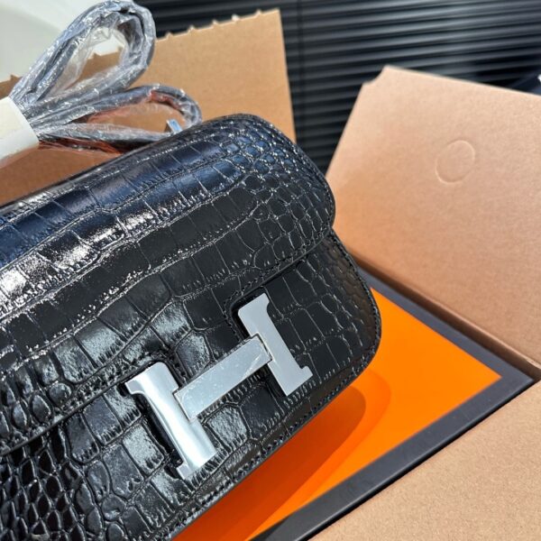 HERMÈS MINI CONSTANCE 19 SHINY ALLIGATOR PALLADIUM HARDWARE BLACK 19CM - Image 7