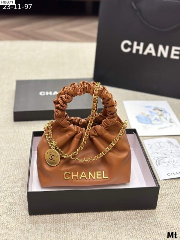 CHANEL BUCKET BAG WITH CIRCLE TOP HANDLE BROWN 20CM - Image 2