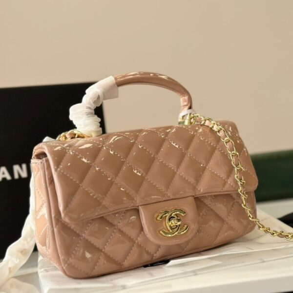 CHANEL MINI CLASSIC BAG WITH TOP HANDLE DARK BEIGE 20CM AS2431 B18237 NZW53 - Image 2