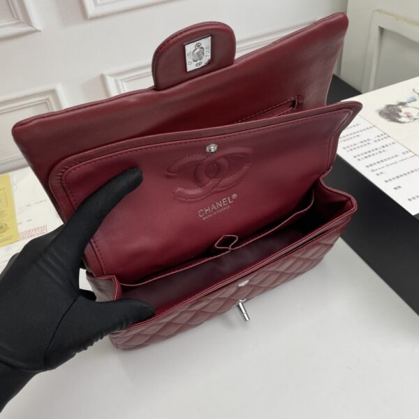 CHANEL CLASSIC DOUBLE FLAP BAG PLUM RED 25CM - Image 4