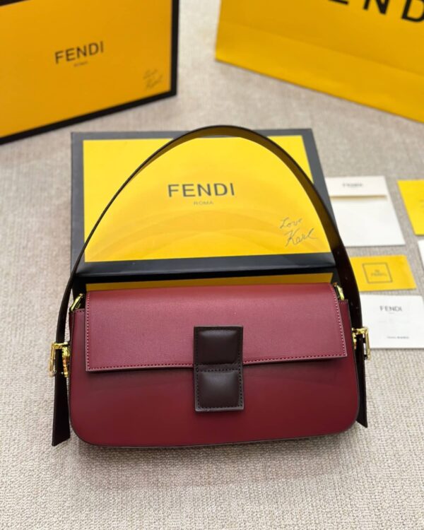 FENDI BAGUETTE BAG BURGUNDY AND BLACK 26CM 8BR821APKOF1NZ9 - Image 2