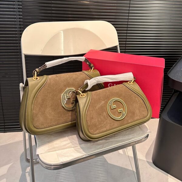 GUCCI BLONDIE SMALL SHOULDER BAG DARK GREEN SUEDE 26CM 815715 CAAAU 3027 - Image 3
