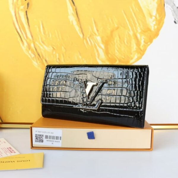 LOUIS VUITTON CAPUCINES CROCODILE LEATHER LONG WALLET BLACK 20CM - Image 2
