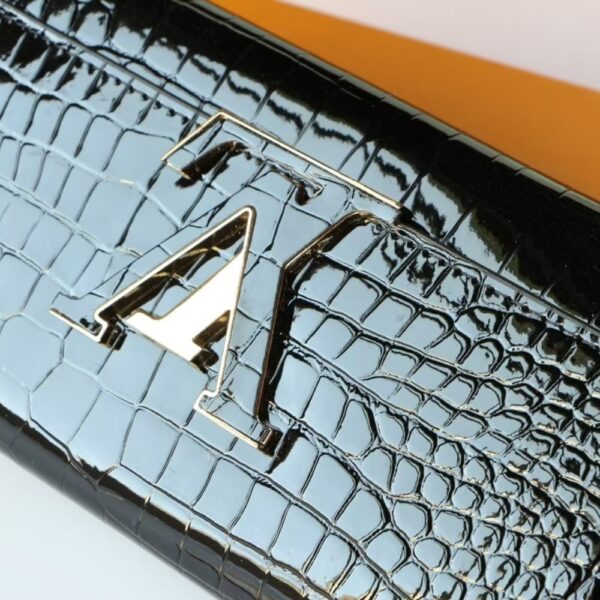 LOUIS VUITTON CAPUCINES CROCODILE LEATHER LONG WALLET BLACK 20CM - Image 5