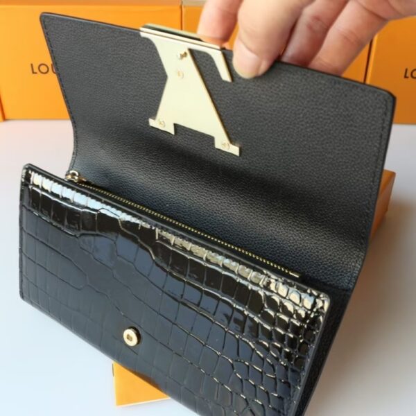LOUIS VUITTON CAPUCINES CROCODILE LEATHER LONG WALLET BLACK 20CM - Image 6