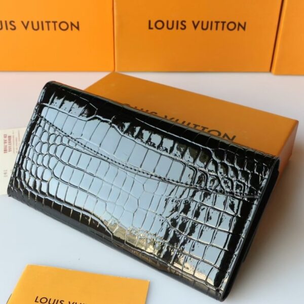 LOUIS VUITTON CAPUCINES CROCODILE LEATHER LONG WALLET BLACK 20CM - Image 7