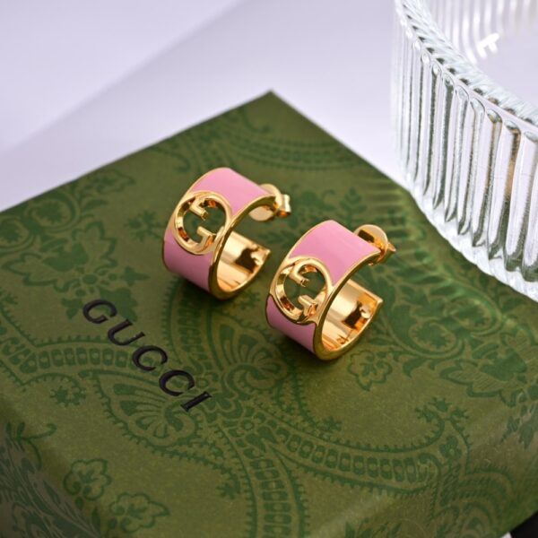 GUCCI BLONDIE ENAMEL HOOP EARRINGS PINK 796764 J1630 8075 - Image 3