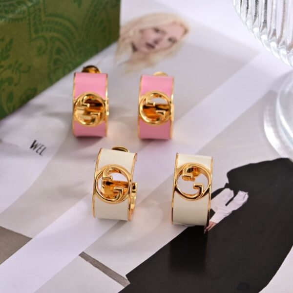 GUCCI BLONDIE ENAMEL HOOP EARRINGS PINK 796764 J1630 8075 - Image 4