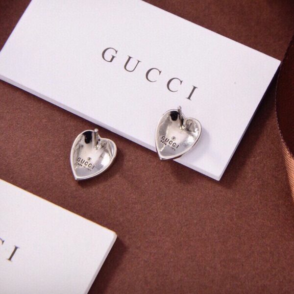 GUCCI DOUBLE GG HEART-SHAPED EARRINGS LIGHT BLUE ENAMEL SILVER - Image 3