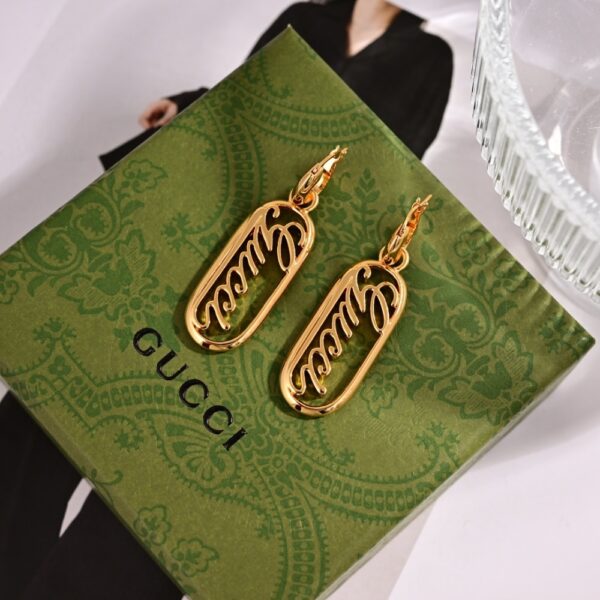 GUCCI HOOP EARRINGS WITH GUCCI LETTERING GOLD 796874 I4600 8005 - Image 2