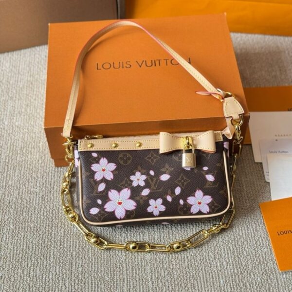 LOUIS VUITTON X MURAKAMI POCHETTE ACCESSOIRES SAKURA BROWN 22CM M13666 - Image 2