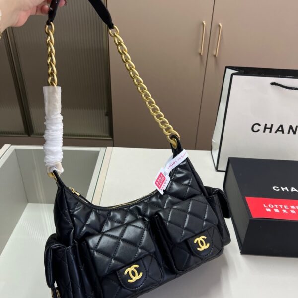 CHANEL MAXI HOBO BAG GOLD TONE METAL BLACK 25CM - Image 2