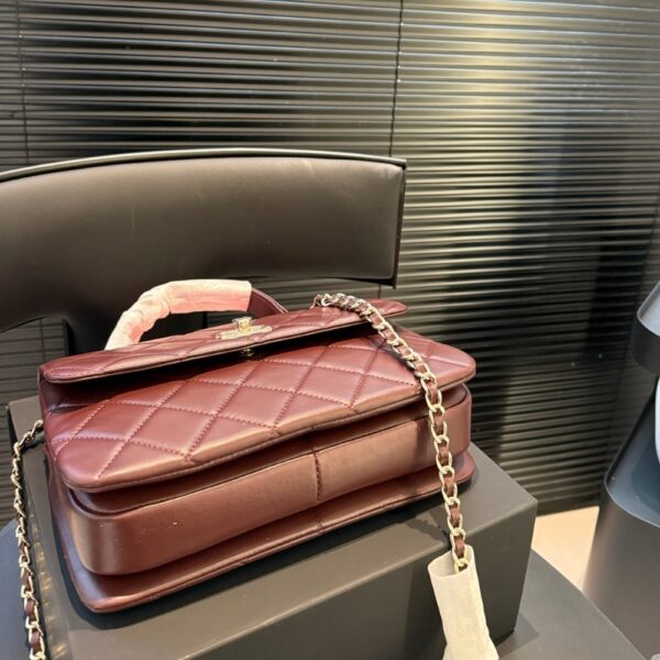 CHANEL FLAP BAG WITH TOP HANDLE BURGUNDY 25CM - Image 6