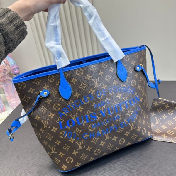 LOUIS VUITTON NEVERFULL MM BAG IKAT FLOWER MONOGRAM GRANBLUE BLUE 33CM M40938 - Image 2