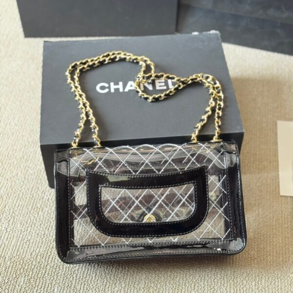 CHANEL FLAP BAG CLEAR VINYL AND LEATHER BLACK 26CM - Image 5