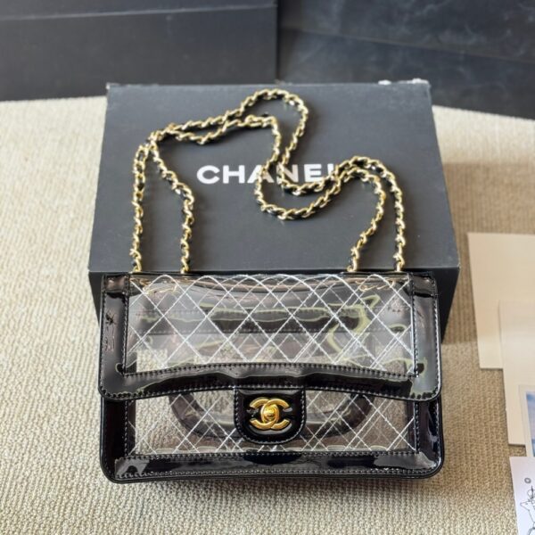 CHANEL FLAP BAG CLEAR VINYL AND LEATHER BLACK 26CM - Image 2