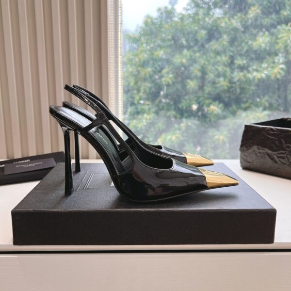 SAINT LAURENT JEANNE SLINGBACK PUMPS BLACK AND GOLD 800164AADX21000 - Image 3