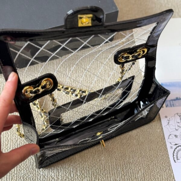 CHANEL FLAP BAG CLEAR VINYL AND LEATHER BLACK 26CM - Image 6