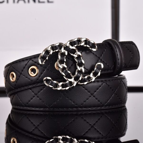 CHANEL CC BELT SILVER CHAIN AND BLACK LEATHER 28MM - Image 2
