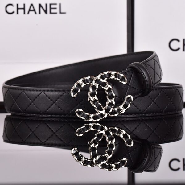 CHANEL CC BELT SILVER CHAIN AND BLACK LEATHER 28MM - Image 4