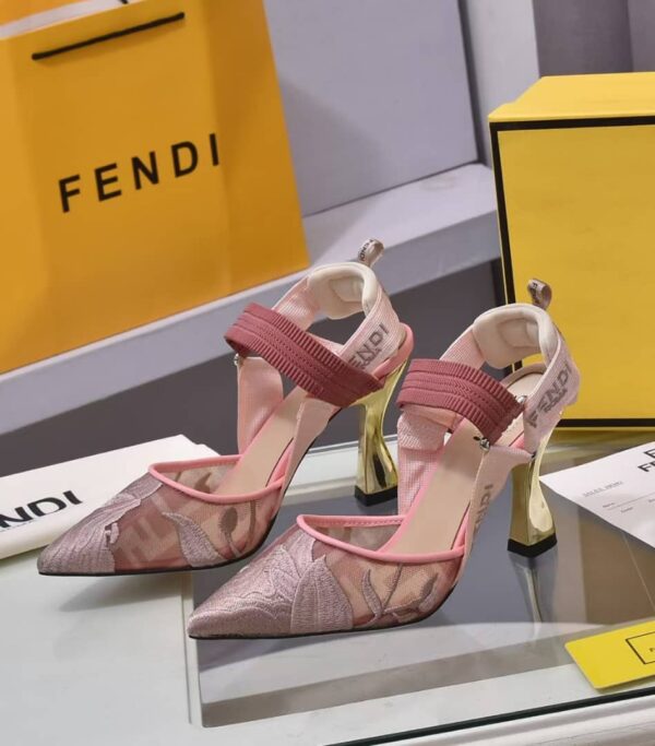 FENDI COLIBRI EMBROIDERED SLINGBACK PUMPS PINK - Image 4