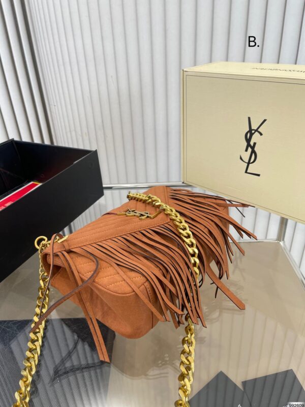 SAINT LAURENT COLLEGE MEDIUM FRINGED SUEDE SHOULDER BAG BROWN 24CM - Image 5