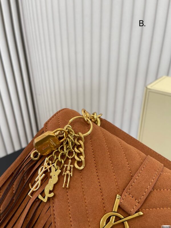 SAINT LAURENT COLLEGE MEDIUM FRINGED SUEDE SHOULDER BAG BROWN 24CM - Image 8